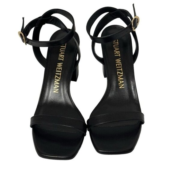 NEW IN BOX Stuart Weitzman Nearlybare Black Sandals Smooth Calf Leather Size 8 - Picture 8 of 14